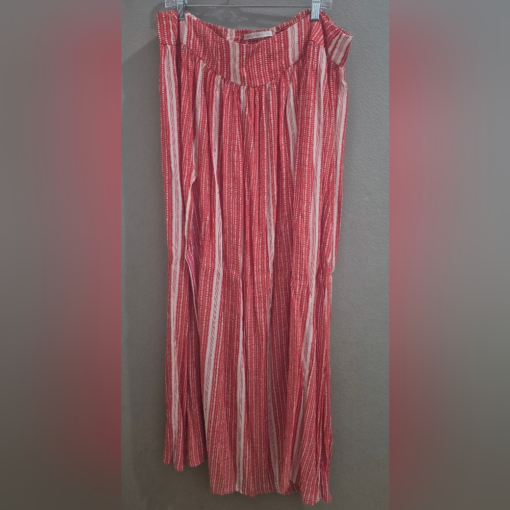 Red and White Striped Maxi Skirt